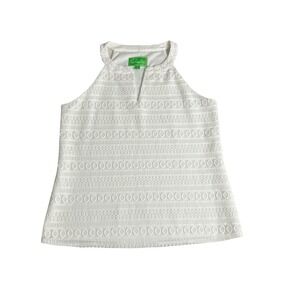 Cappagallo Halter Top Womens M White Eyelet Lace Notched Neck Sleeveless Coastal